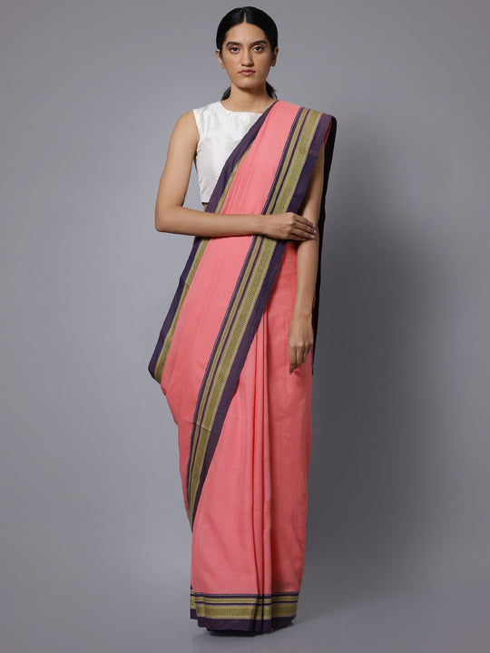 Peach ilkal handloom cotton saree