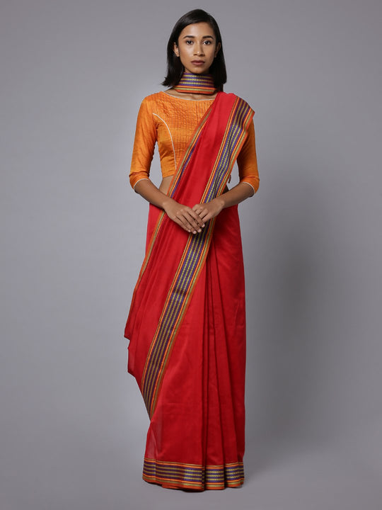 Red handloom maheshwari cotton silk saree