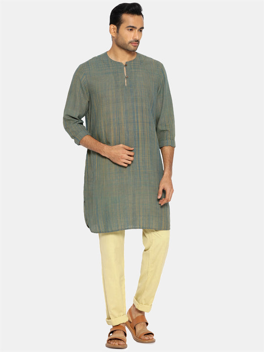 Bottle green round collared kurta