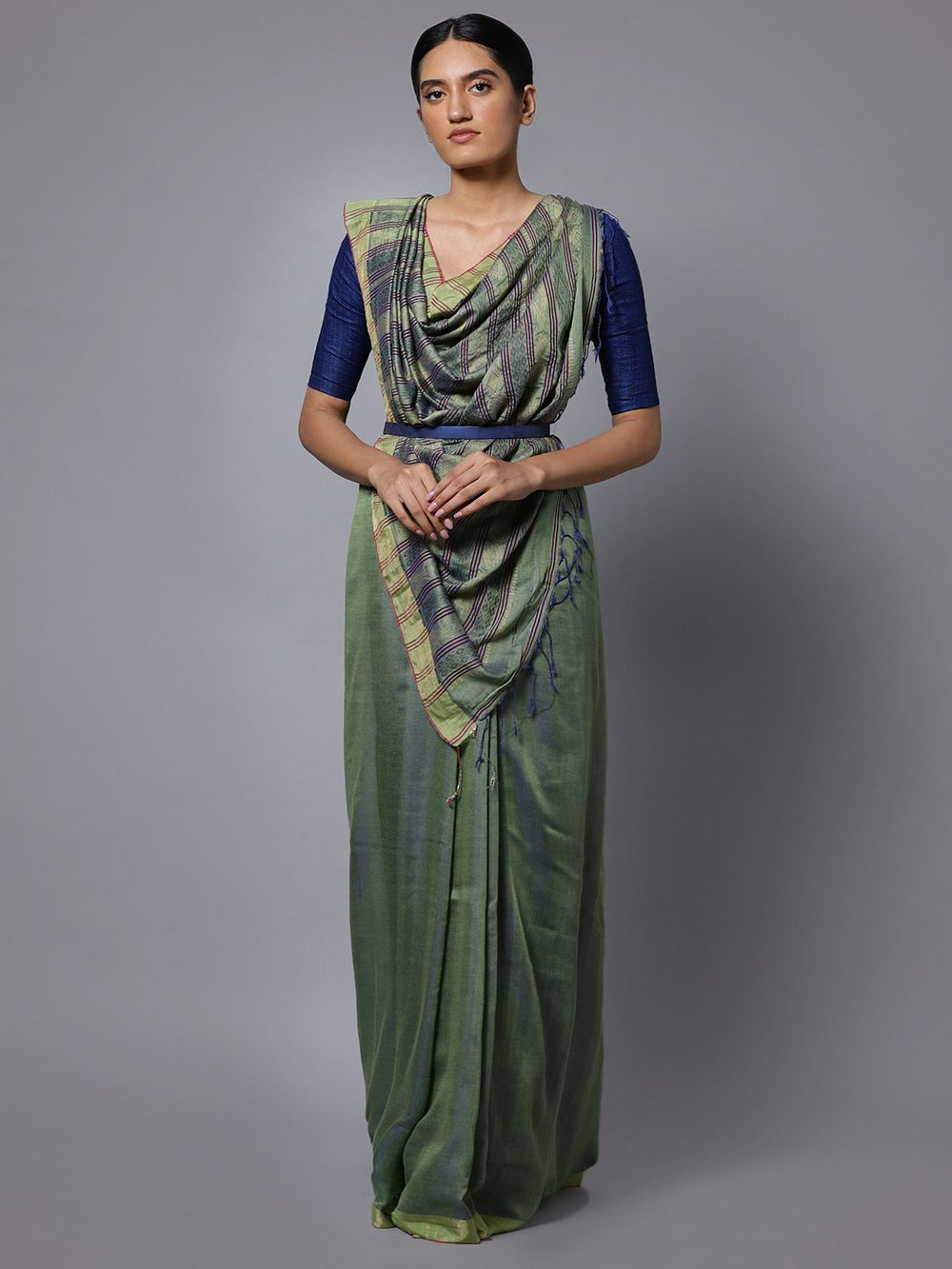 Blue green bengal soft cotton handloom saree