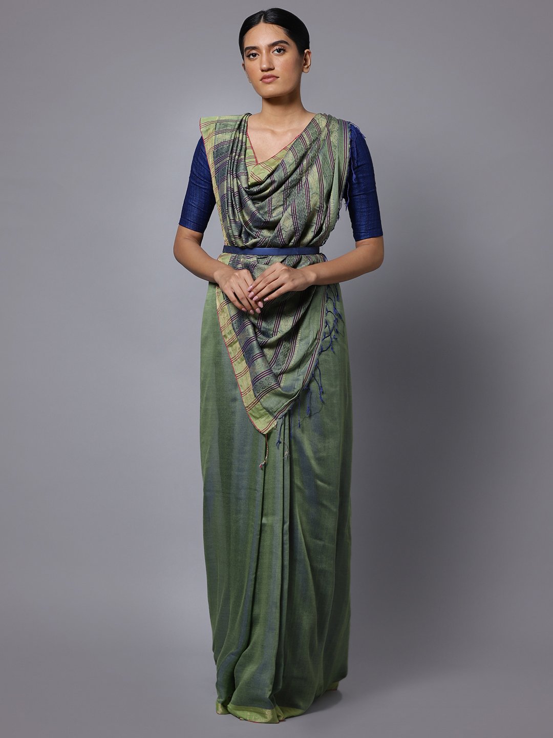 Blue green bengal soft cotton handloom saree