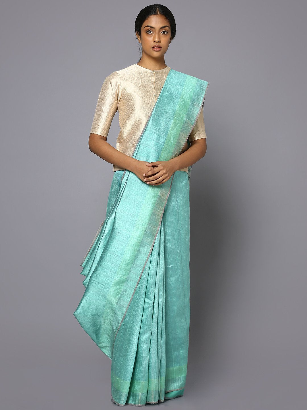 Aqua blue tussar silk saree