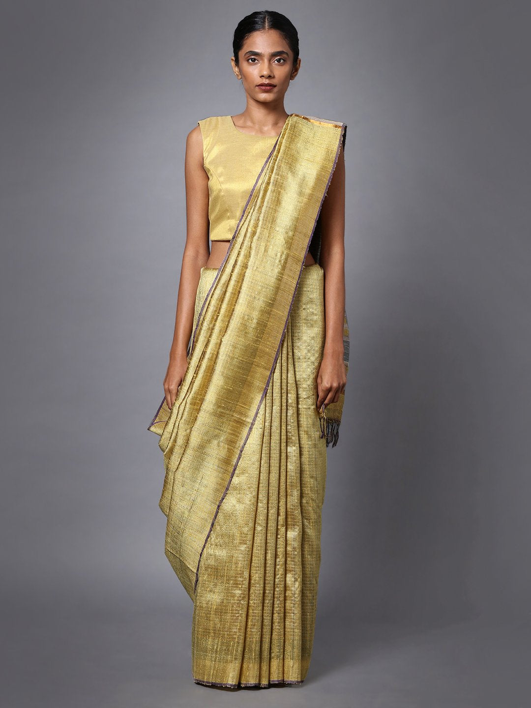Light golden handloom tussar silk saree