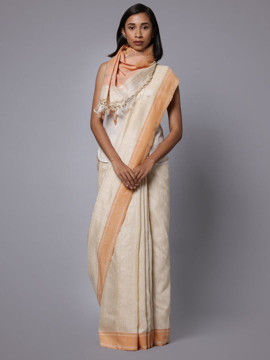 Beige matka silk handloom saree