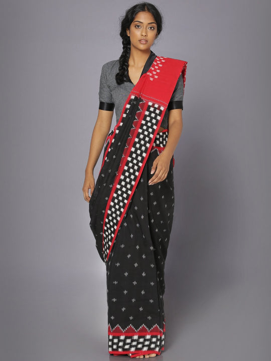 Black ikat cotton saree