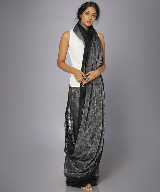 Black jamdani silk cotton saree