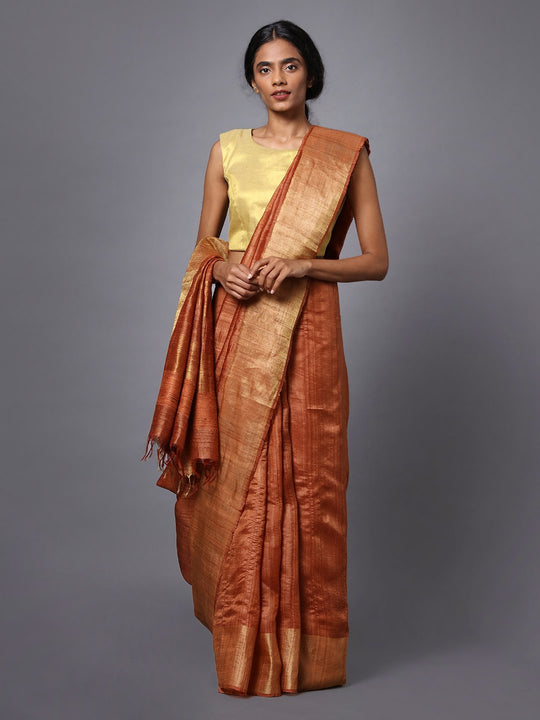Bronze handloom tussar silk saree