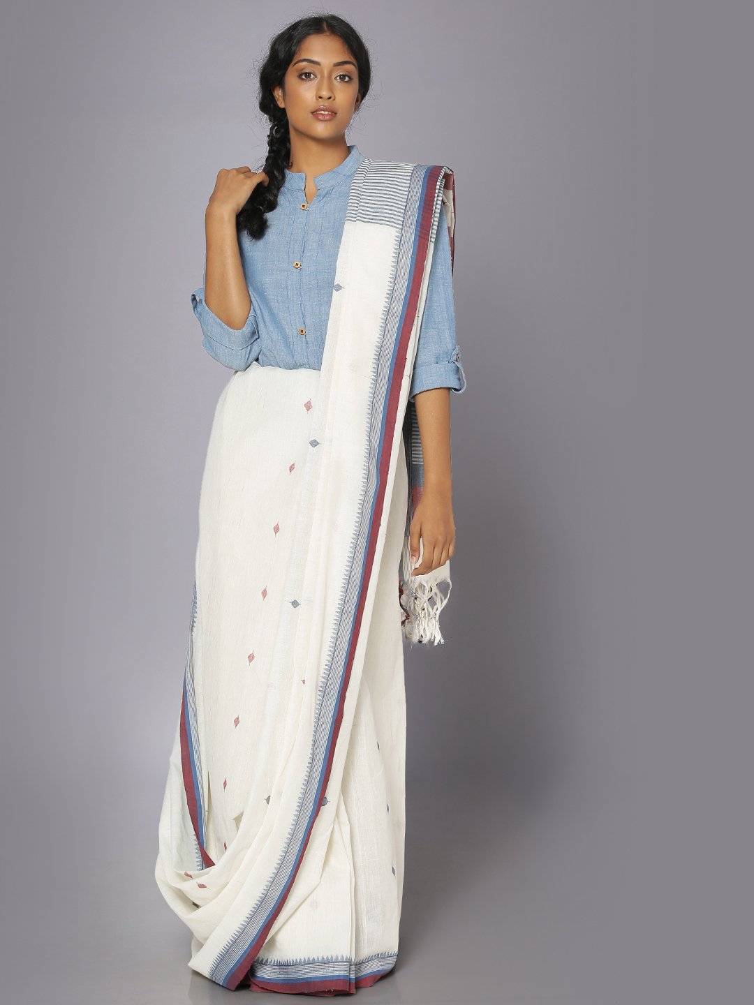 White jamdani cotton saree