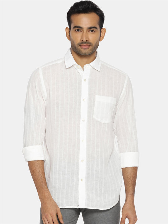 White on white striped regular collared shirt