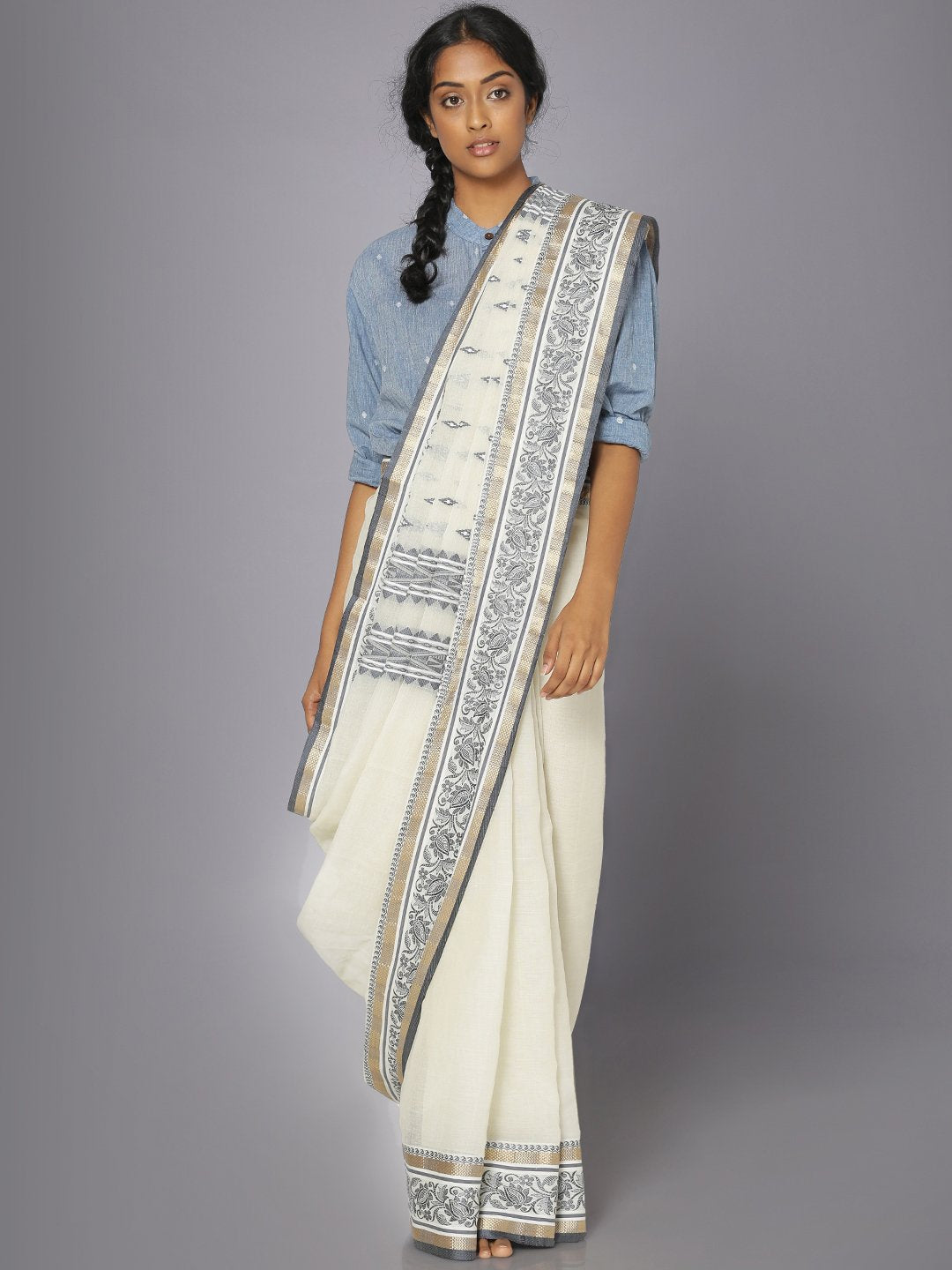 Off white tant cotton saree
