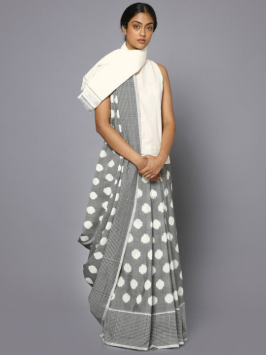 Polka dot ikat cotton saree