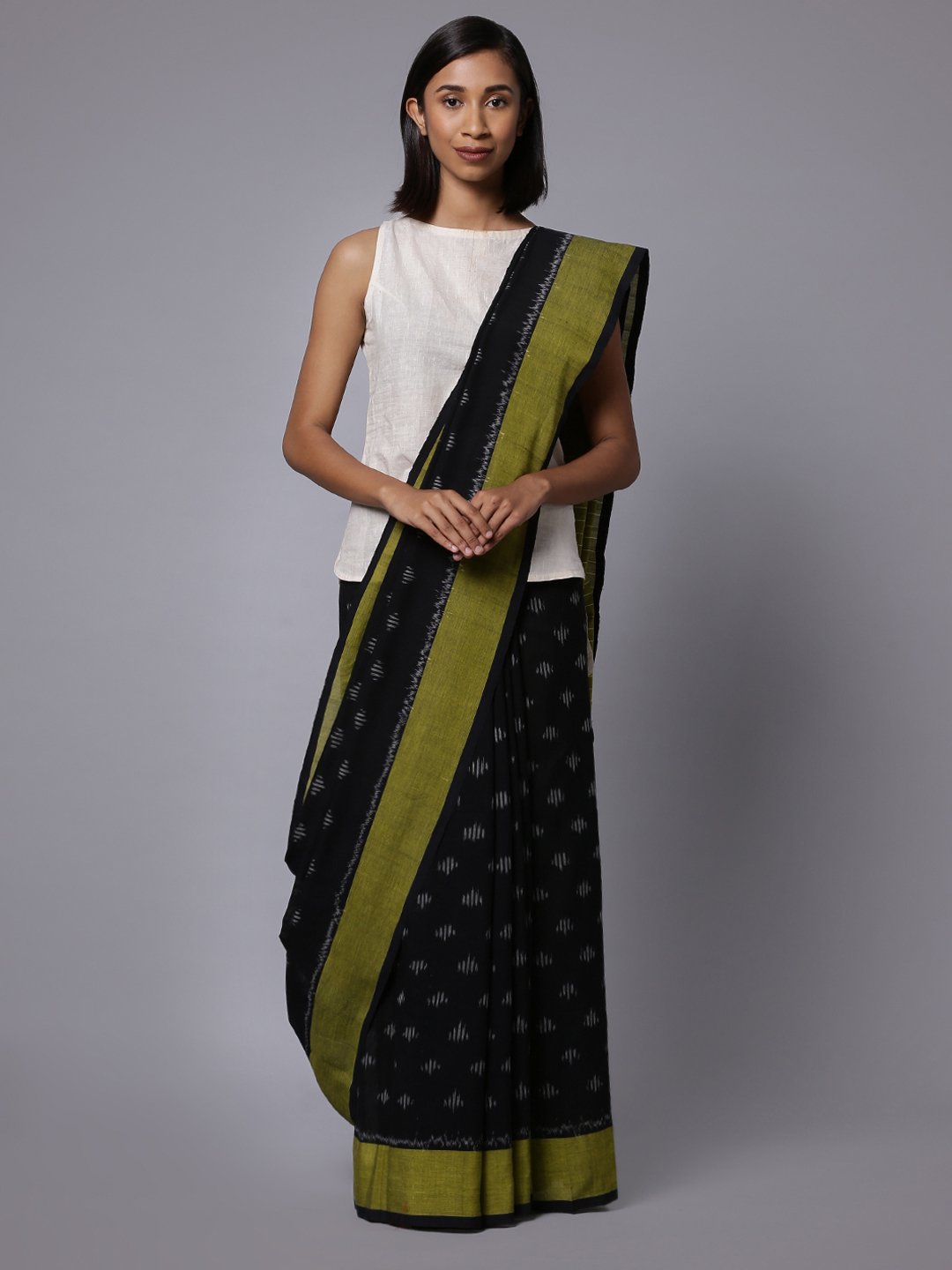 Black ikat handloom cotton saree