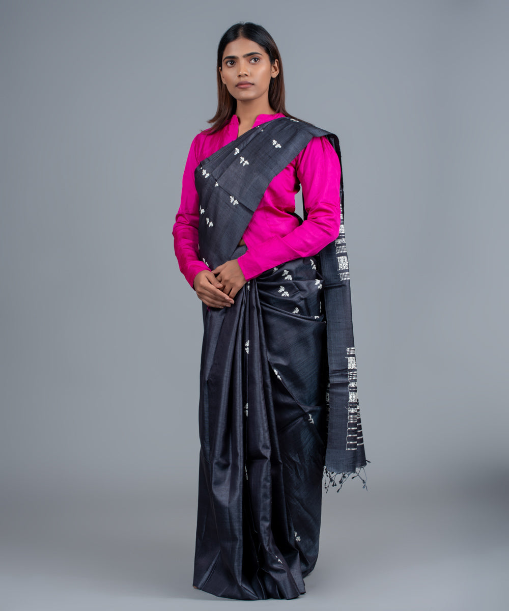 Charcoal handwoven jala gopalpur tussar saree