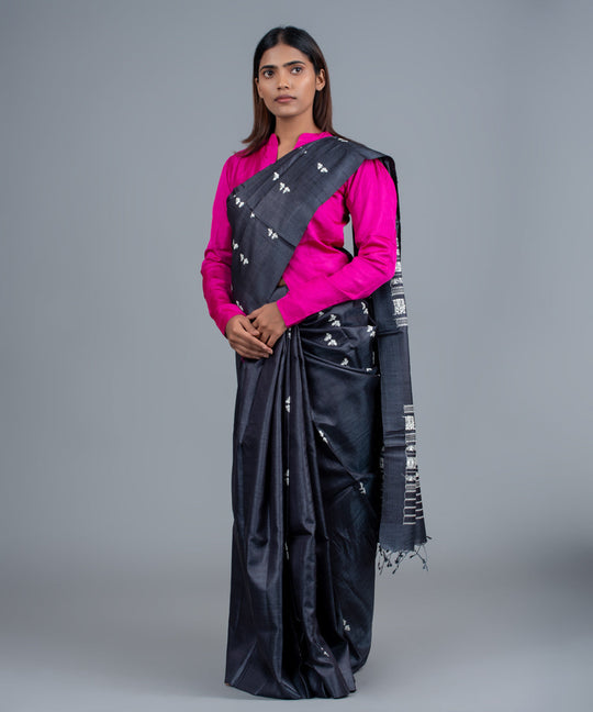 Charcoal handwoven jala gopalpur tussar saree