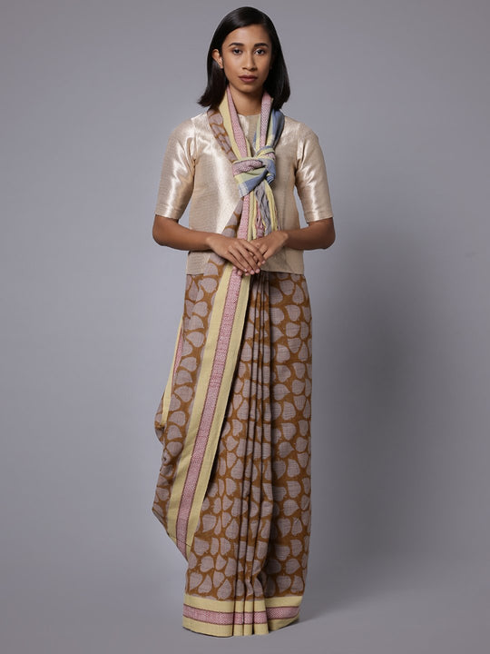 Handblock printed handwoven cotton saree