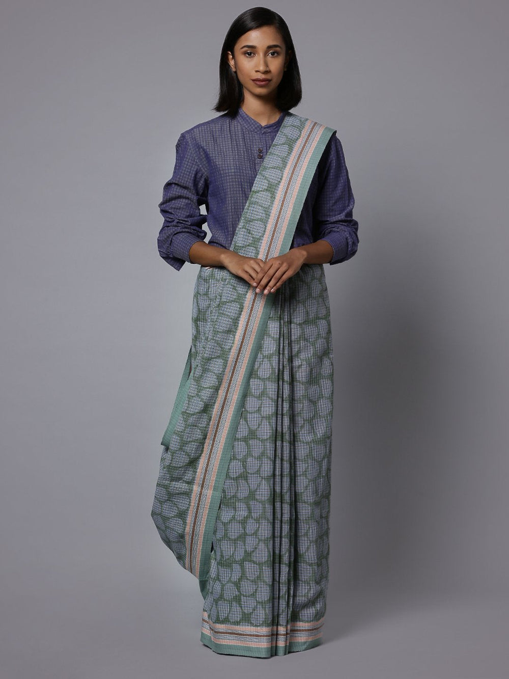 Handblock printed handloom cotton saree