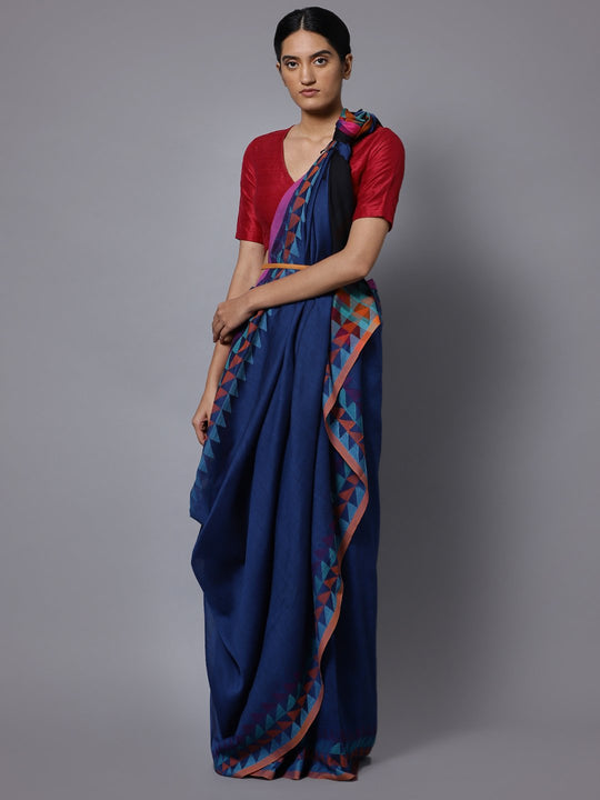 Navy jamdani cotton bengal handloom saree