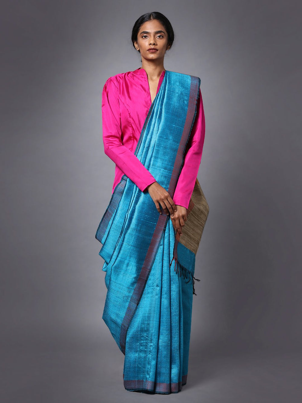 Sky blue handloom tussar silk saree