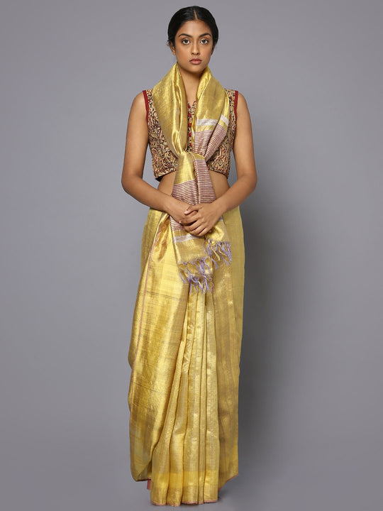 Mustard tussar silk saree