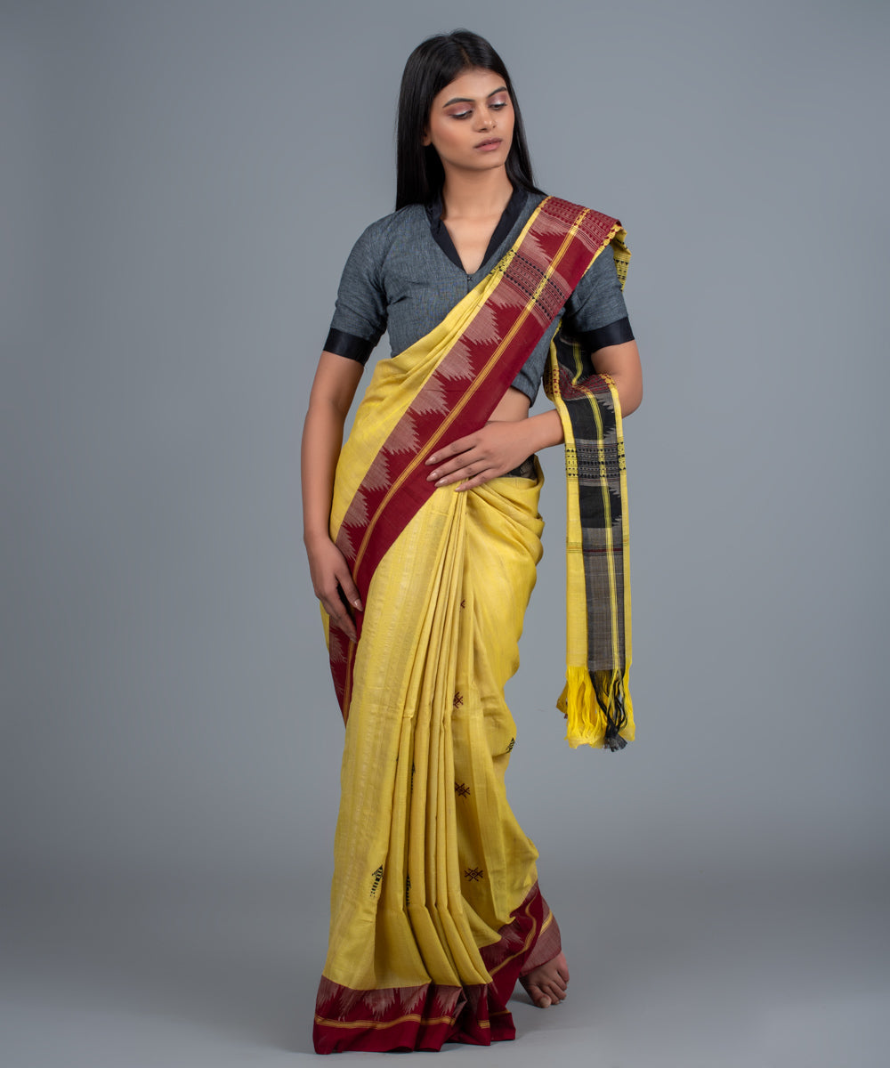 Yellow handwoven cotton kotpad saree