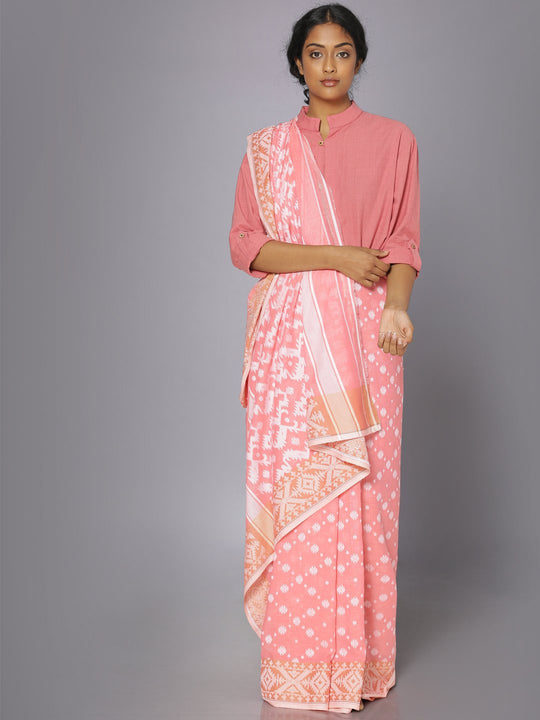 Pink jamdani soft cotton saree