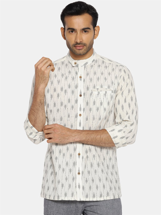 White ikat extended collared shirt