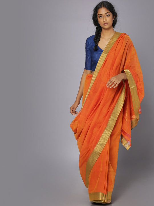 Orange mangalgiri cotton saree