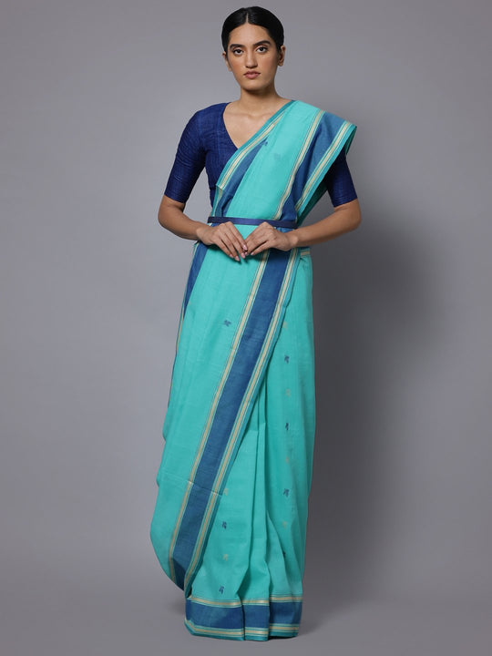 Sea green jamdani handloom cotton saree