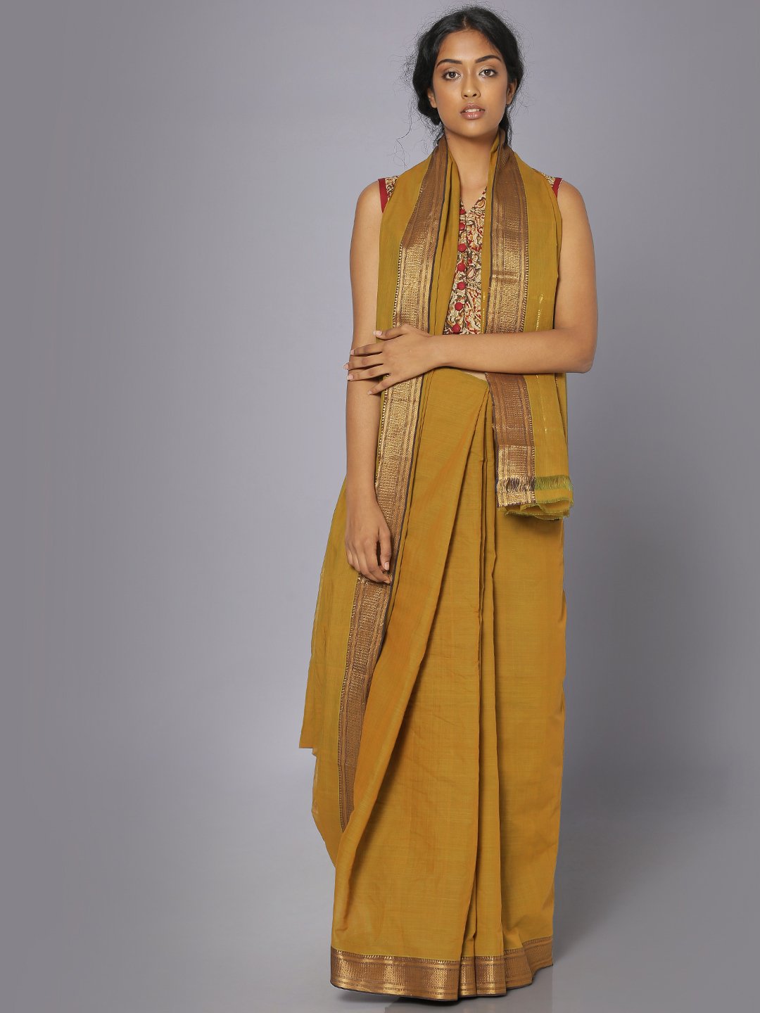 Brown mangalgiri cotton saree