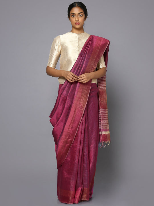 Magenta tussar silk saree