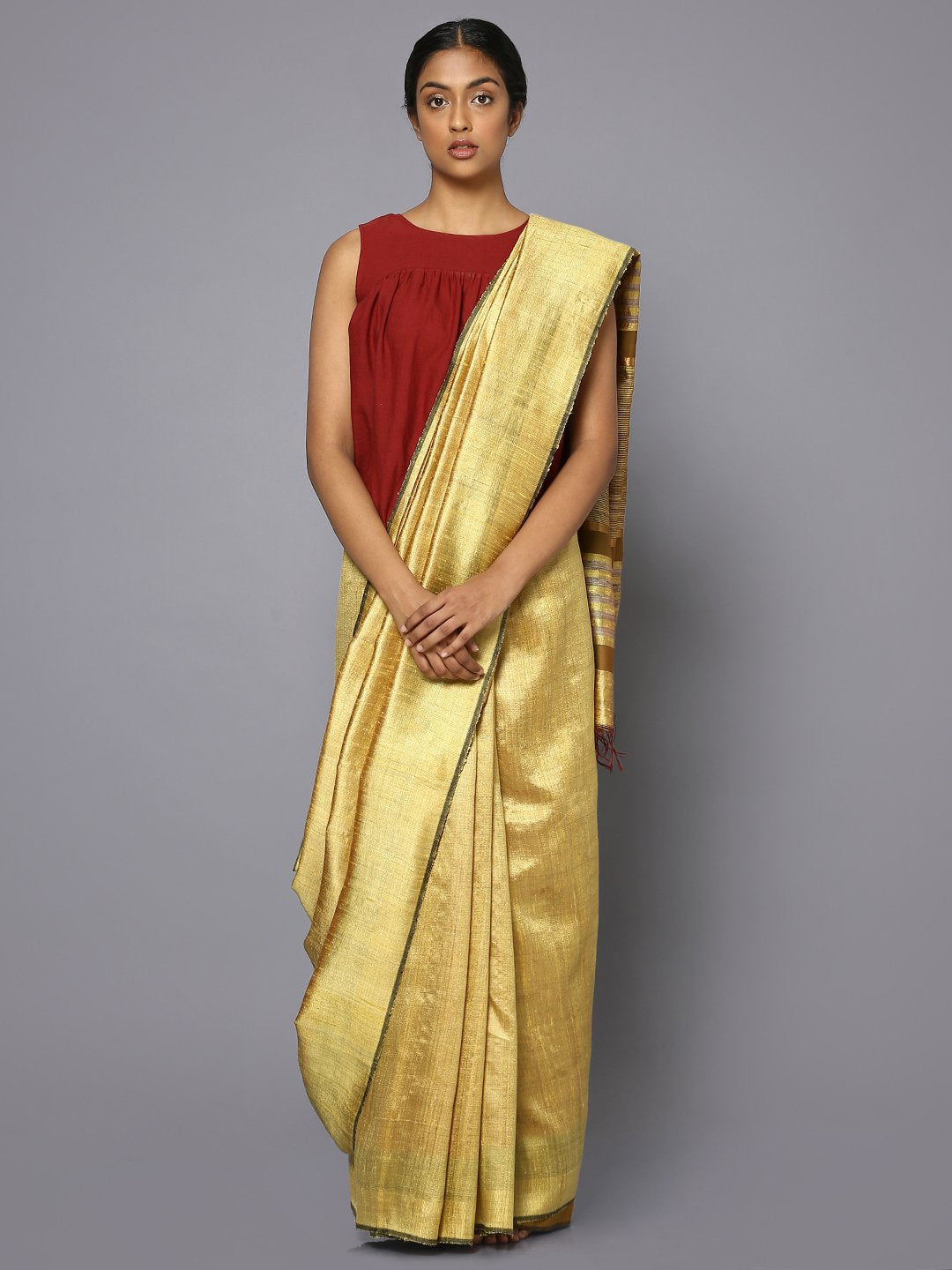 Golden tussar silk saree