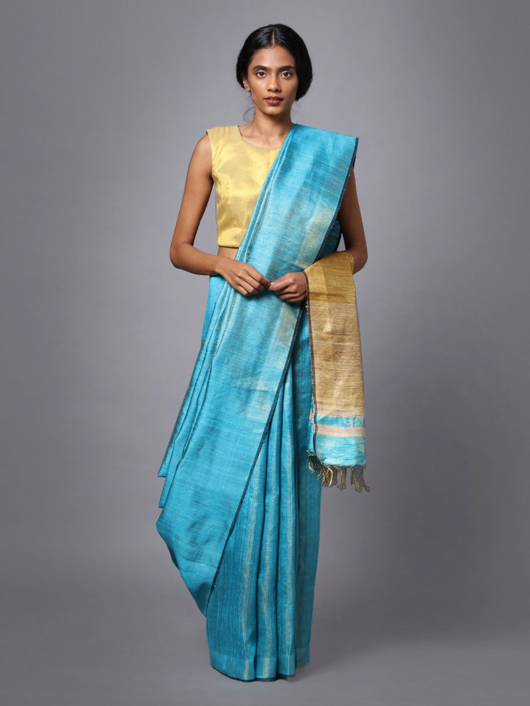 Light sky blue handloom tussar silk saree