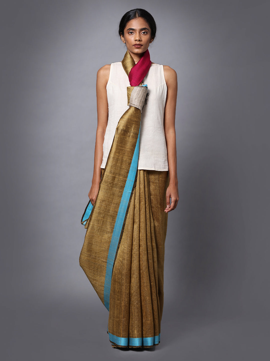 Brown Handloom Tussar Silk Saree