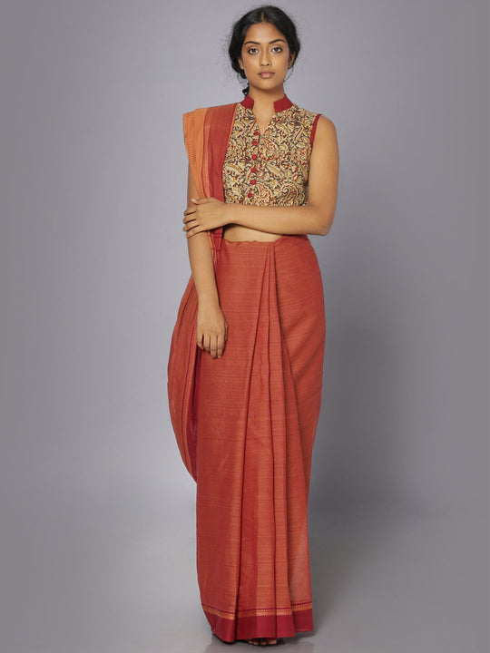 Brick red mangalgiri cotton saree