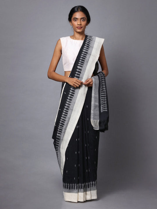 Pochampally ikat black handloom cotton saree
