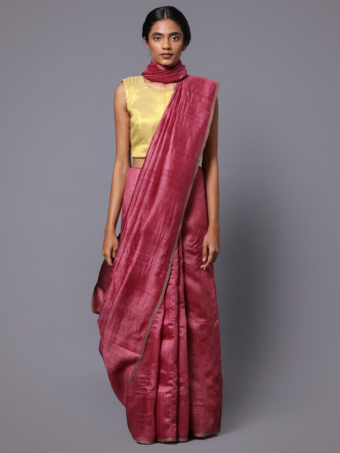 Mauve pink handloom tussar silk saree