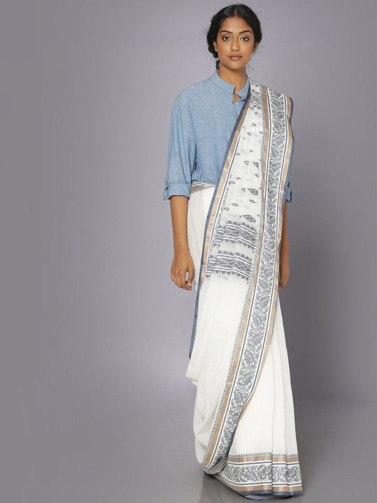 White tant cotton saree