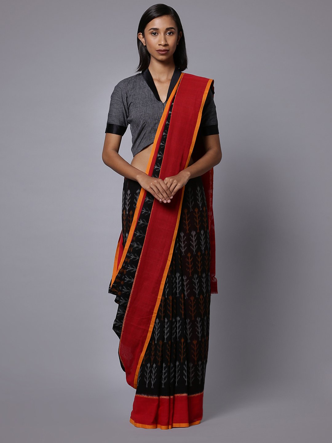 Ikat black handloom cotton saree