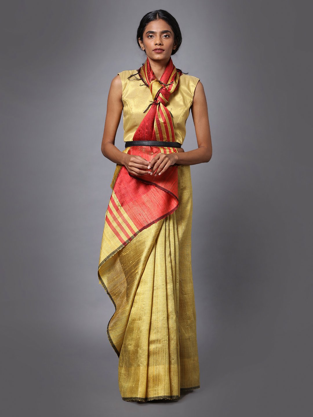 Golden handloom tussar silk saree