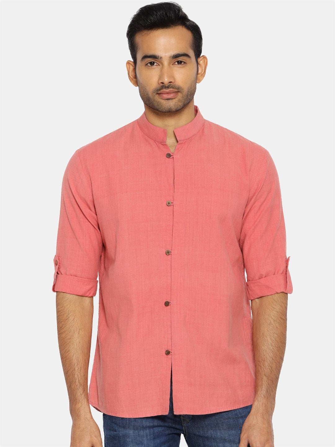 Flamingo pink mandarin collar shirt