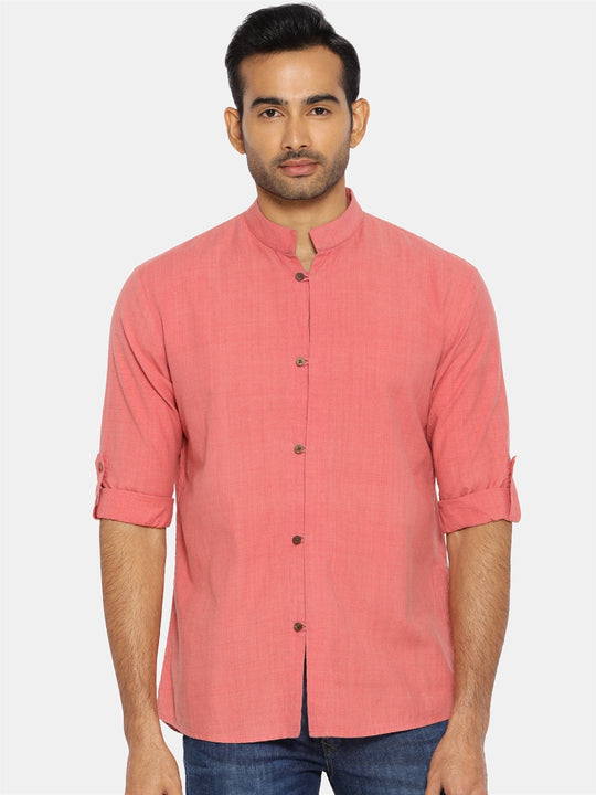 Flamingo pink mandarin collar shirt