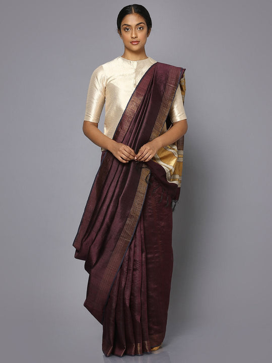 Coffee brown tussar silk saree