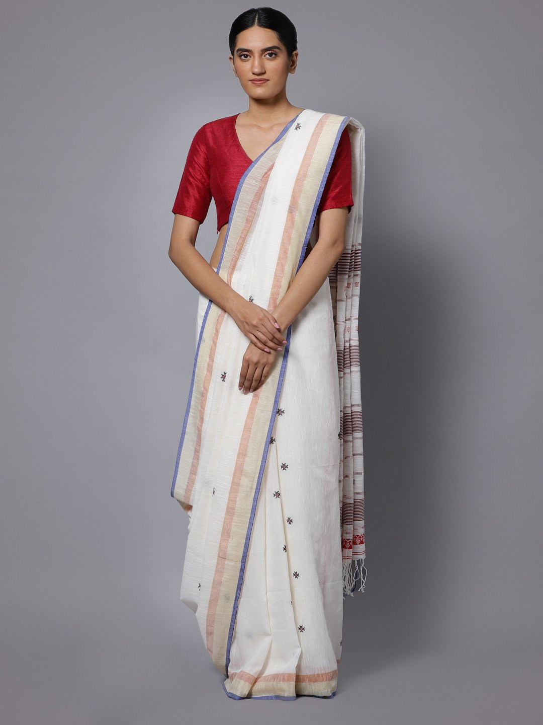 White handspun handloom cotton saree