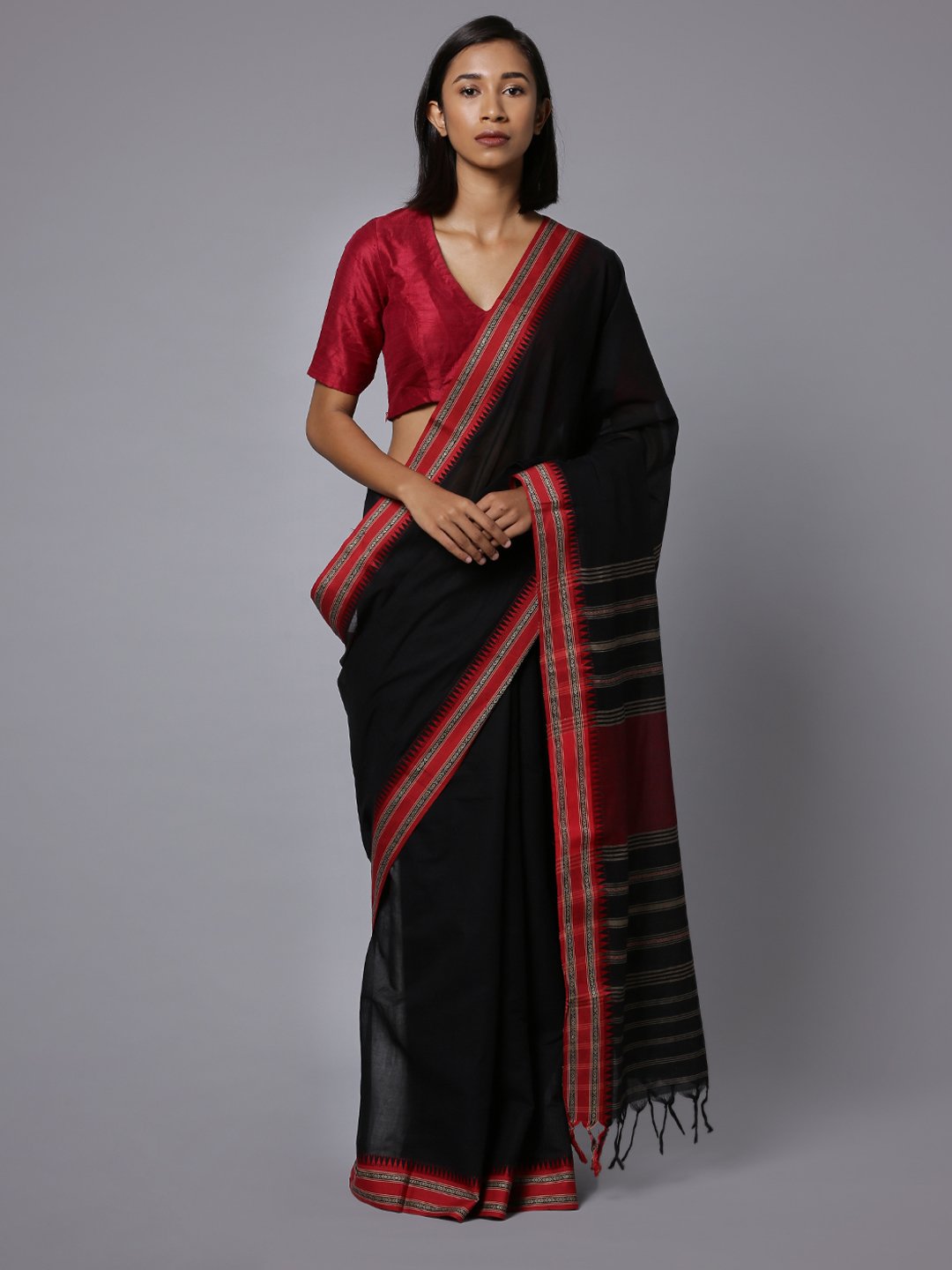 Black handloom phulia cotton saree