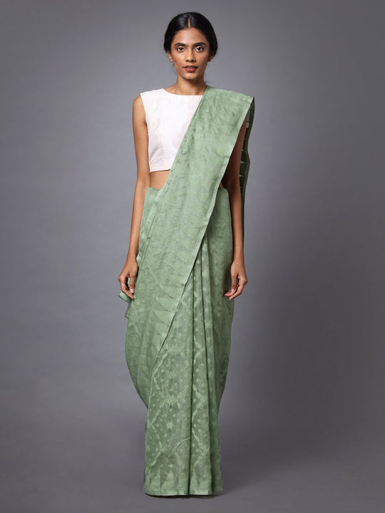 Sage green handloom jamdani cotton silk saree