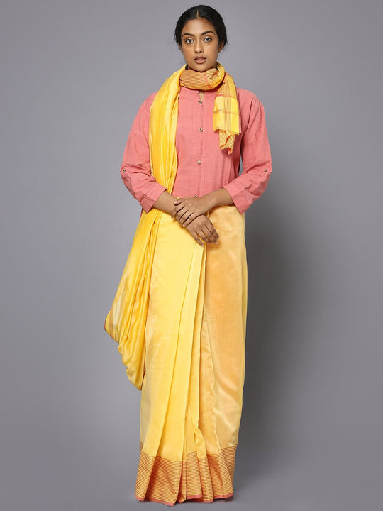 Yellow silk cotton maheshwari saree