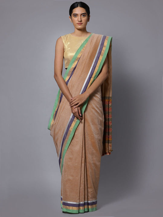 Beige hand embroidery cotton saree