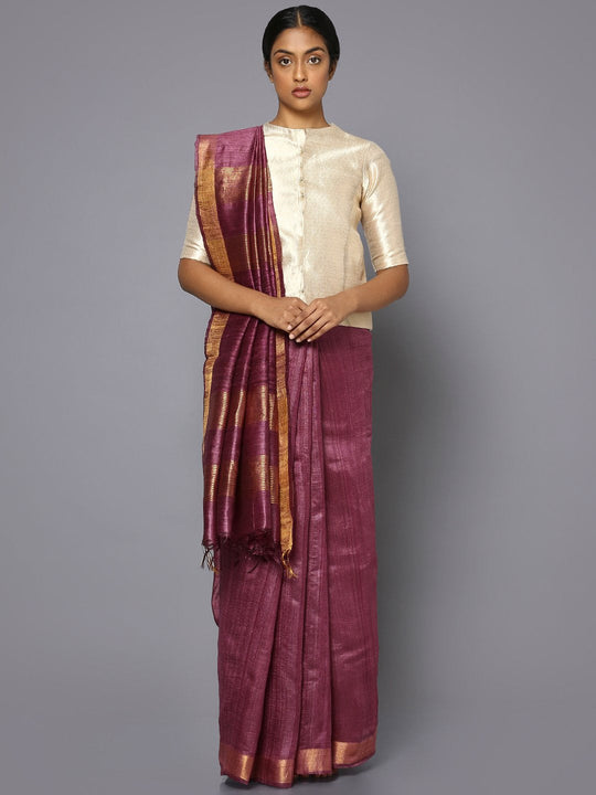 Wine tussar silk saree