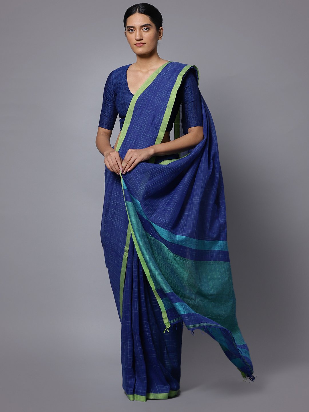 Navy blue bengal soft cotton handloom saree