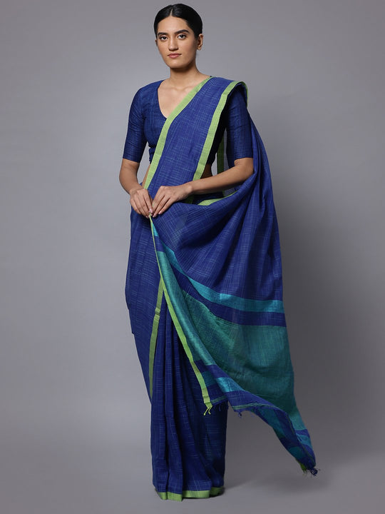 Navy blue bengal soft cotton handloom saree